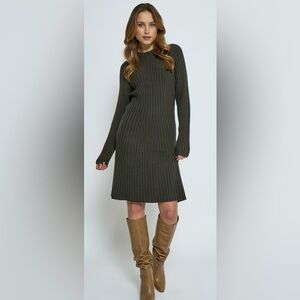 Elegant Peppercorn “Anna” Long Sleeve Knit Dress in Olive Size Small
